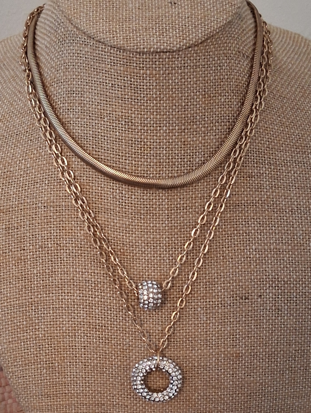 Layered Crystal Pendant Necklace